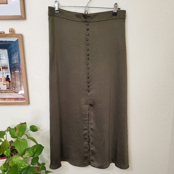 Dark Olive Midi Skirt - Picture 1 of 5
